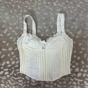 With Jean White Lace Detail Top